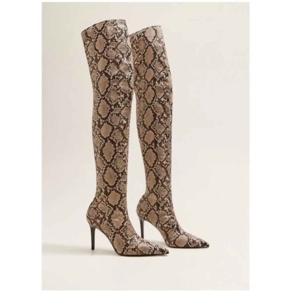 Mango Snakeskin Pattern Over-the-Knee Boots - Picture 1 of 3